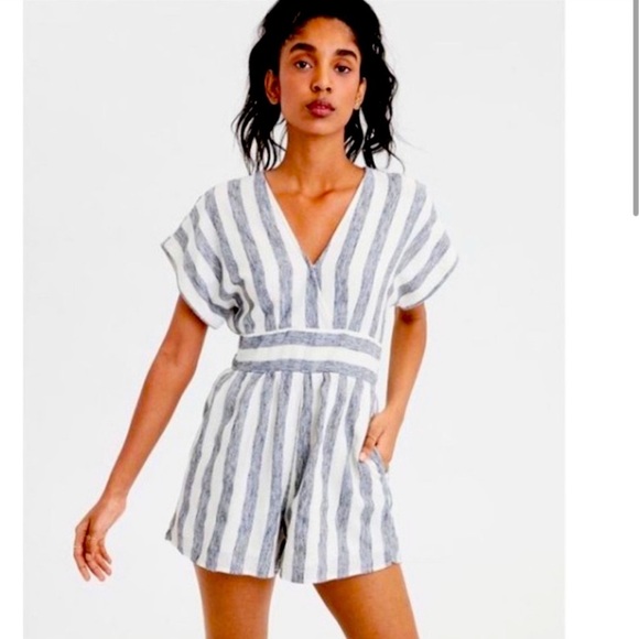 American Eagle | AE Striped One Piece Beach Romper - Picture 9 of 9